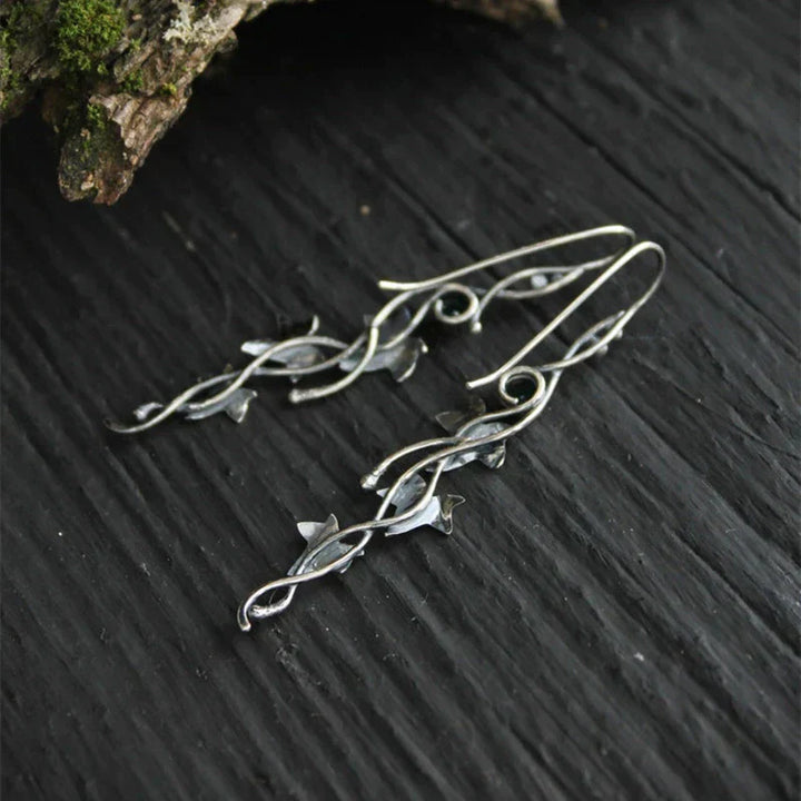 Vintage Leaf Silver Earrings-Nora Luxe