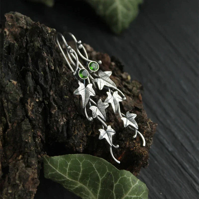 Vintage Leaf Silver Earrings-Nora Luxe
