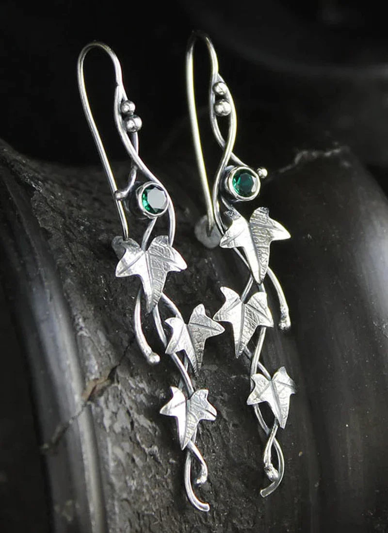 Vintage Leaf Silver Earrings-Nora Luxe