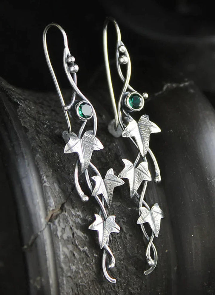 Vintage Leaf Silver Earrings-Nora Luxe