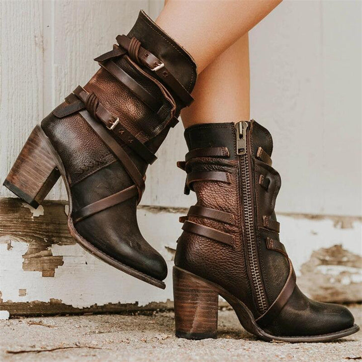Vintage Leather Ladies' Ankle Boots with Heel - Lara-Coffee-4.0-Nora Luxe