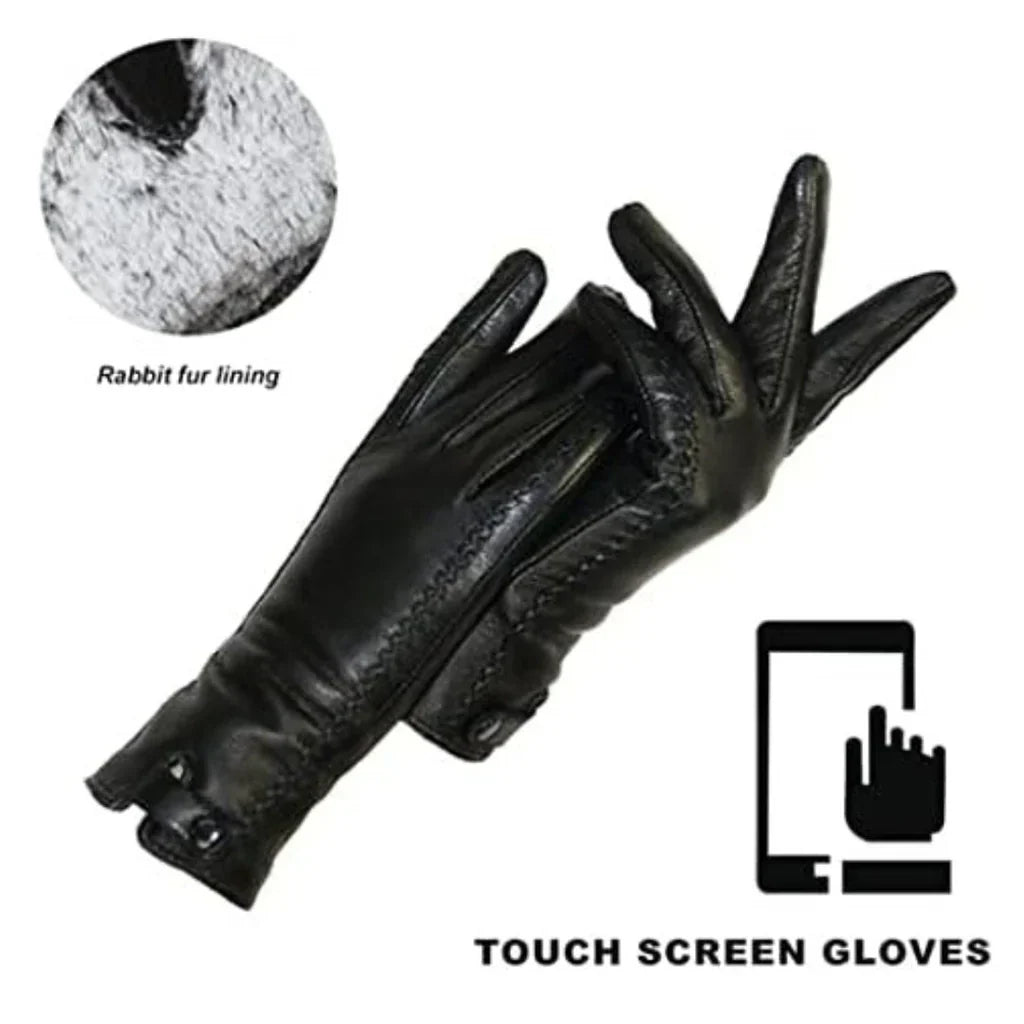 Vintage Leather Ladies Gloves - RetroGrove-S-Wol-Nora Luxe