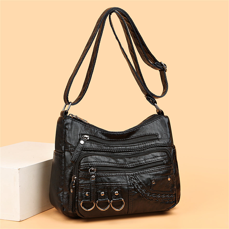 Vintage Leather Ladies Handbag - Isabella-Black-Nora Luxe