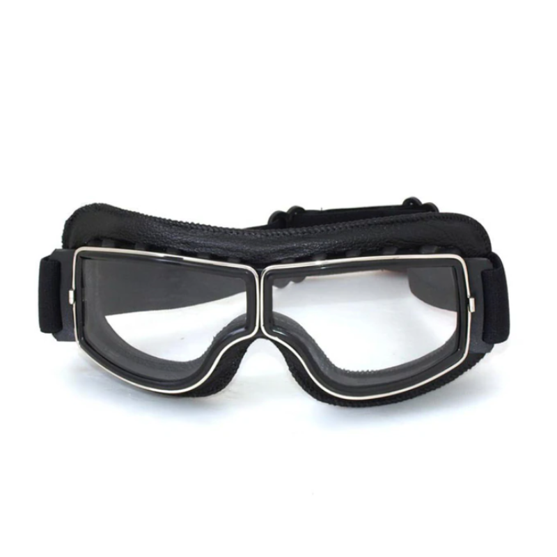 Vintage Leather Motorcycle Glasses - RiderEdge-Black-Nora Luxe
