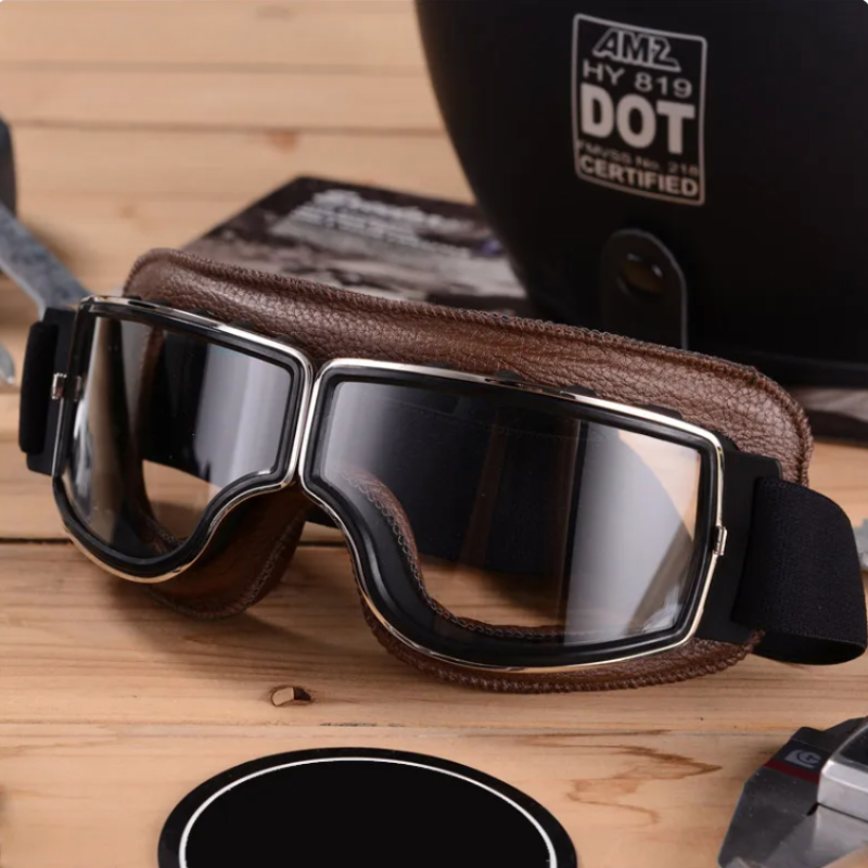 Vintage Leather Motorcycle Glasses - RiderEdge-Coffee-Nora Luxe