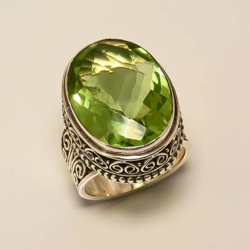 Vintage Olive Green Crystal Ring - Selma-6-Nora Luxe