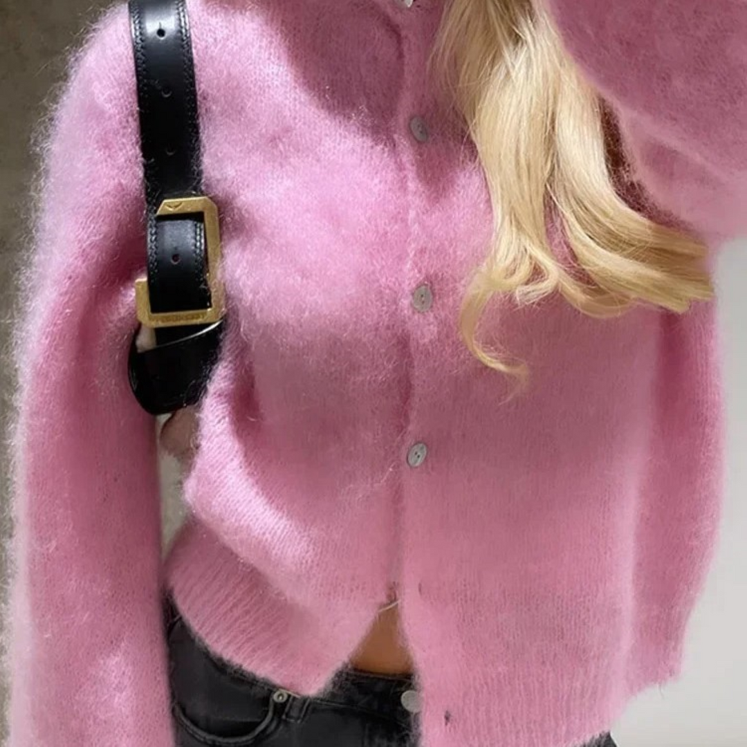 Vintage Plush Knitted Women's Cardigan - Rosie-Pink-One Size-Nora Luxe
