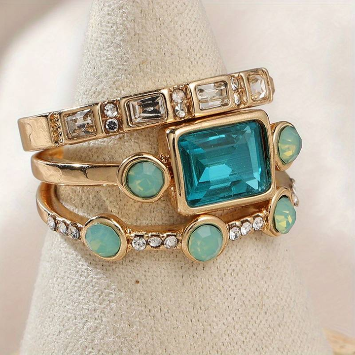 Vintage Ring with Blue Crystal - Lunara-6-Nora Luxe
