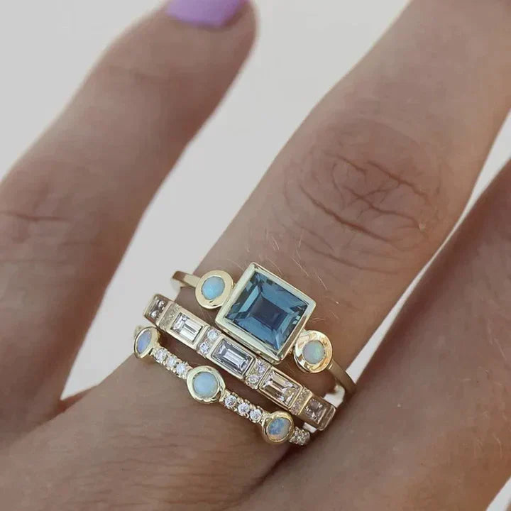 Vintage Ring with Blue Crystal - Lunara-6-Nora Luxe