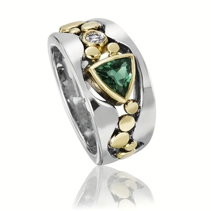Vintage Ring with Green Crystal - Aurora-6-Nora Luxe