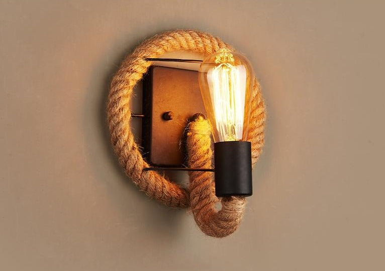 Vintage Rope Wall Lamp - RusticRope-Round-Nora Luxe