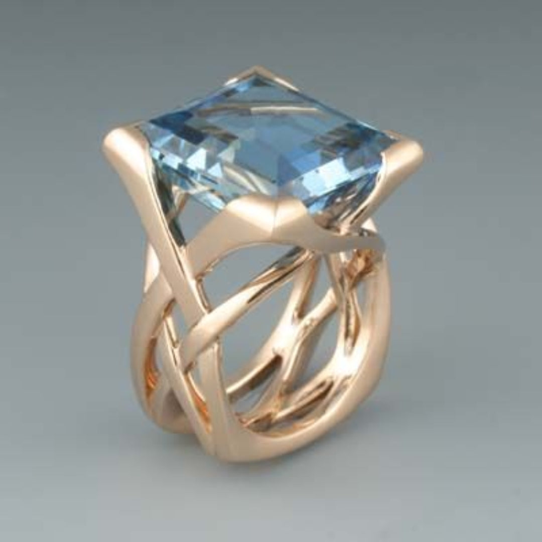 Vintage Rose Gold Ring with Blue Zirconia - Rosalie-6-Nora Luxe
