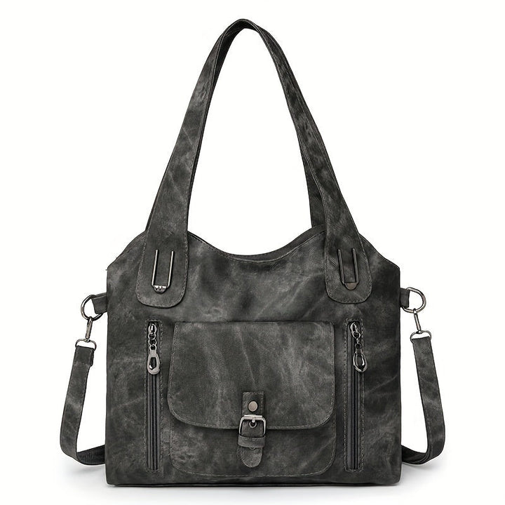 Vintage-Style Vegan Leather Shoulder Bag - Marivelle-Black-The Livary