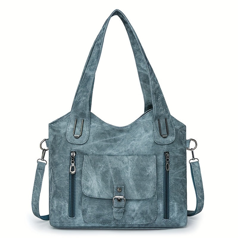 Vintage-Style Vegan Leather Shoulder Bag - Marivelle-Blue-The Livary