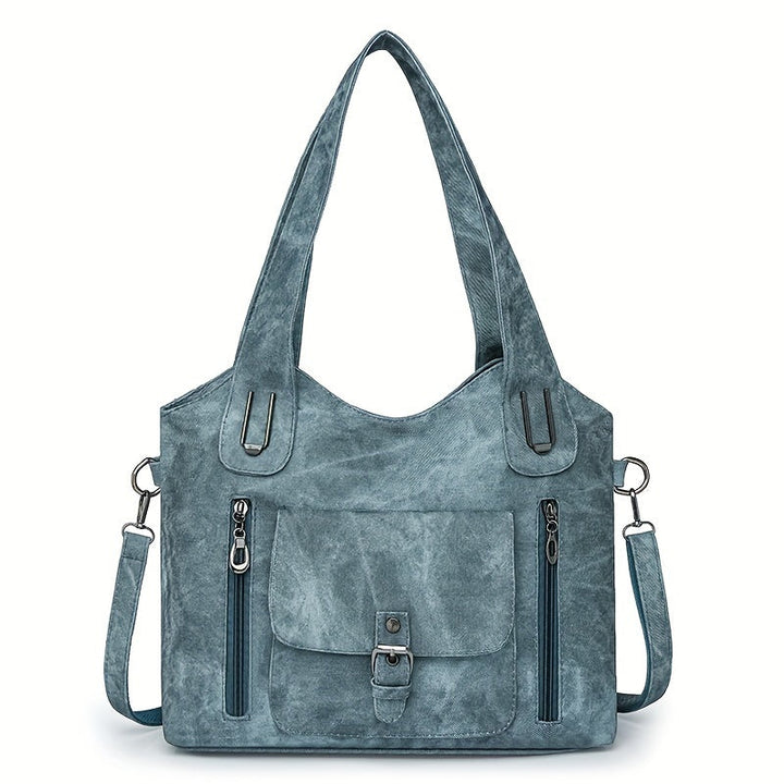 Vintage-Style Vegan Leather Shoulder Bag - Marivelle-Blue-The Livary