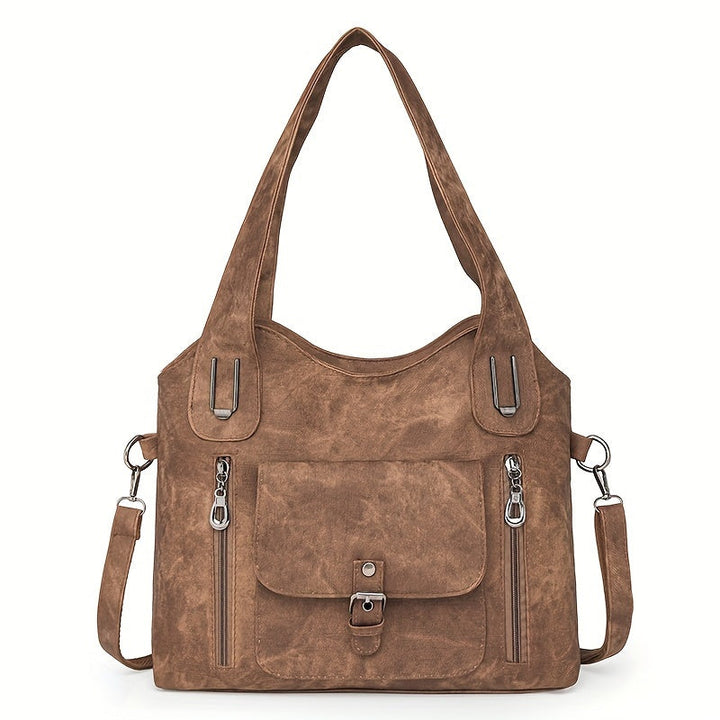 Vintage-Style Vegan Leather Shoulder Bag - Marivelle-Brown-The Livary
