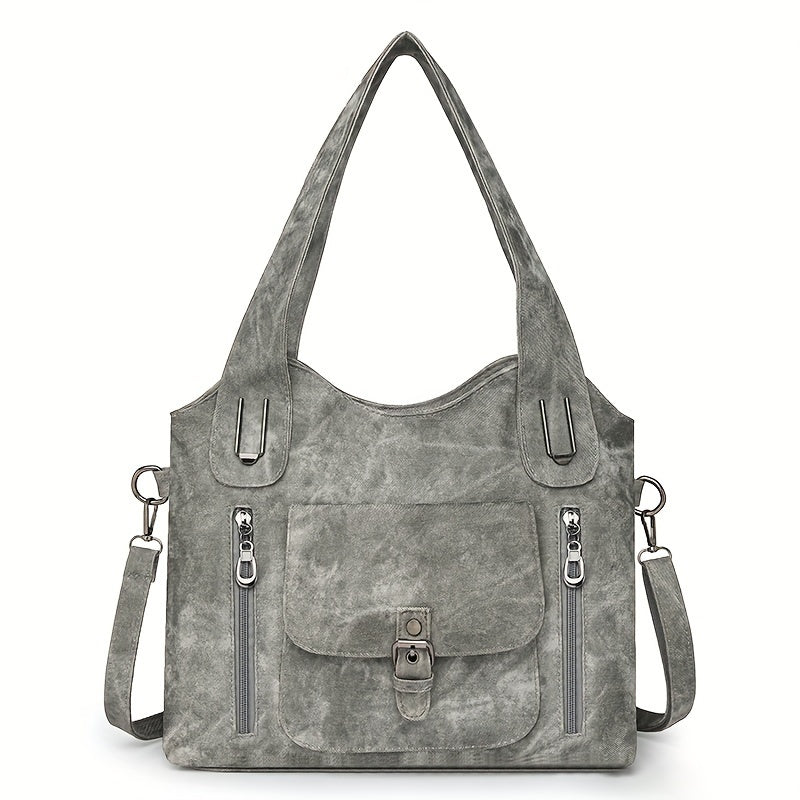 Vintage-Style Vegan Leather Shoulder Bag - Marivelle-Grey-The Livary