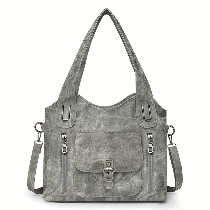 Vintage-Style Vegan Leather Shoulder Bag - Marivelle-Grey-The Livary