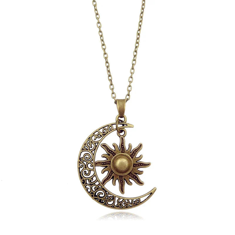 Vintage Sun and Moon Necklace-Gold-Nora Luxe