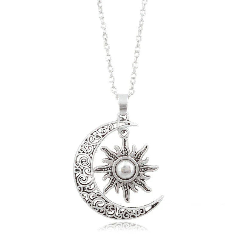 Vintage Sun and Moon Necklace-Silver-Nora Luxe