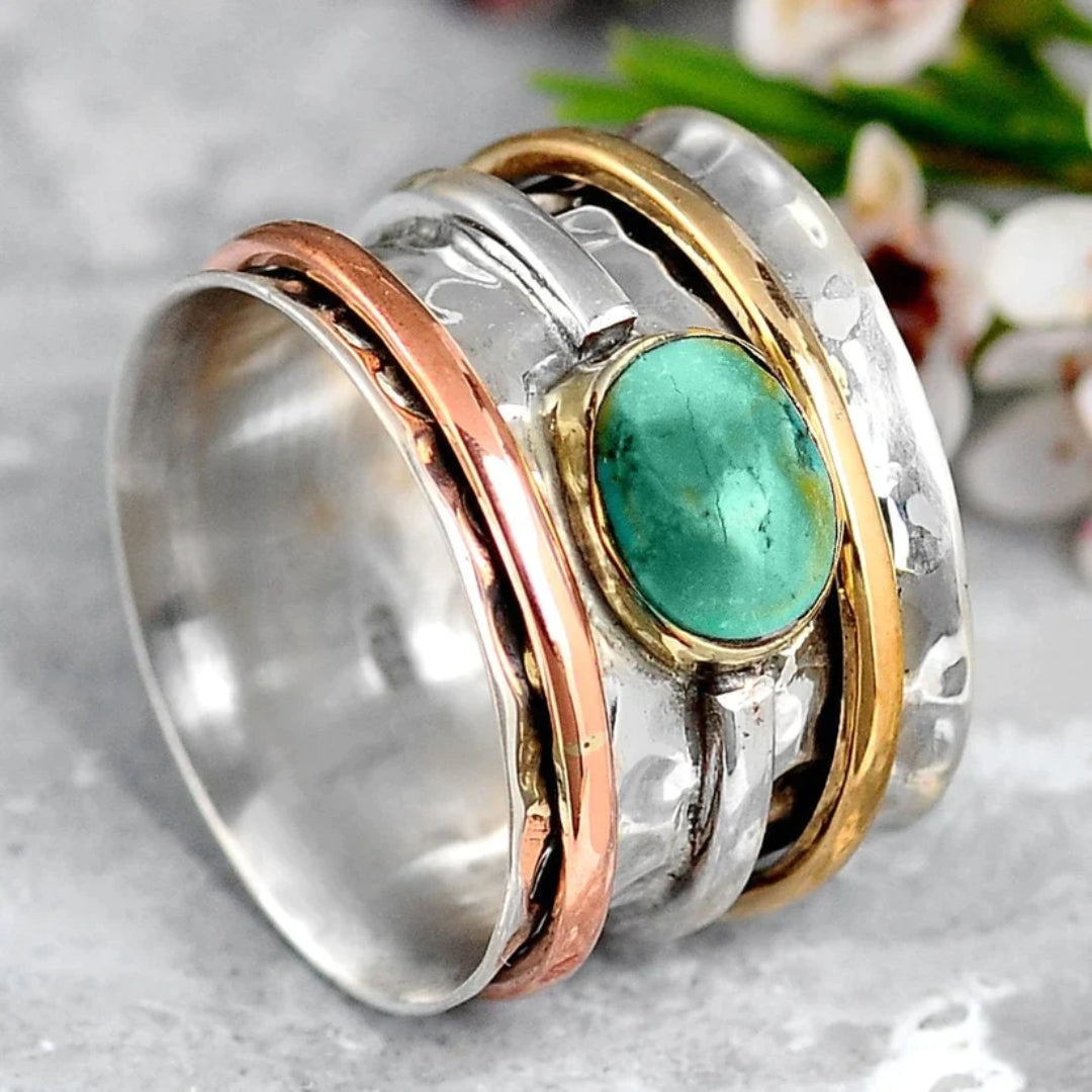Vintage Turquoise Ring with Silver and Gold - Amira-6-Nora Luxe