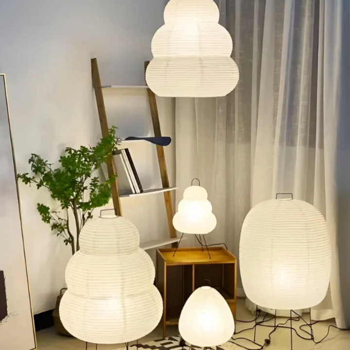 Wabi-Sabi Standing LED Lamp made of Rice Paper - ZenAura-Nora Luxe