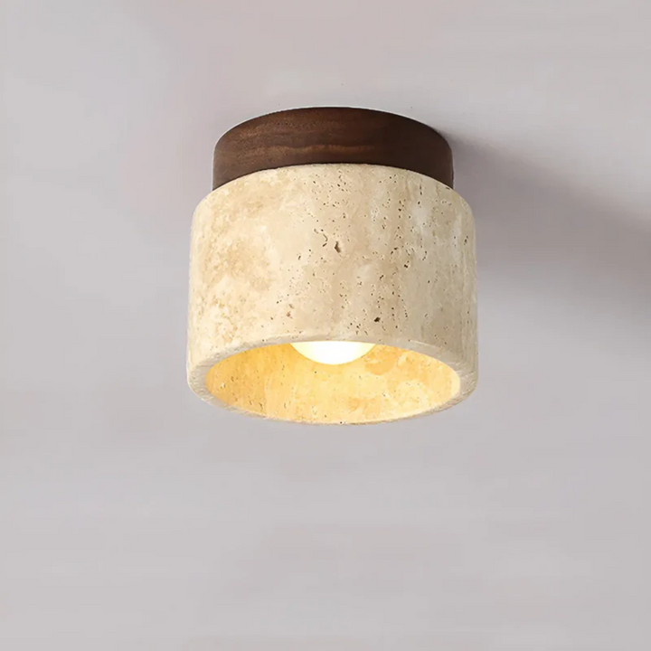 Wabi Sabi Yellow Marble Japanese Ceiling Lamp - TranquilStone-Walnut-Nora Luxe