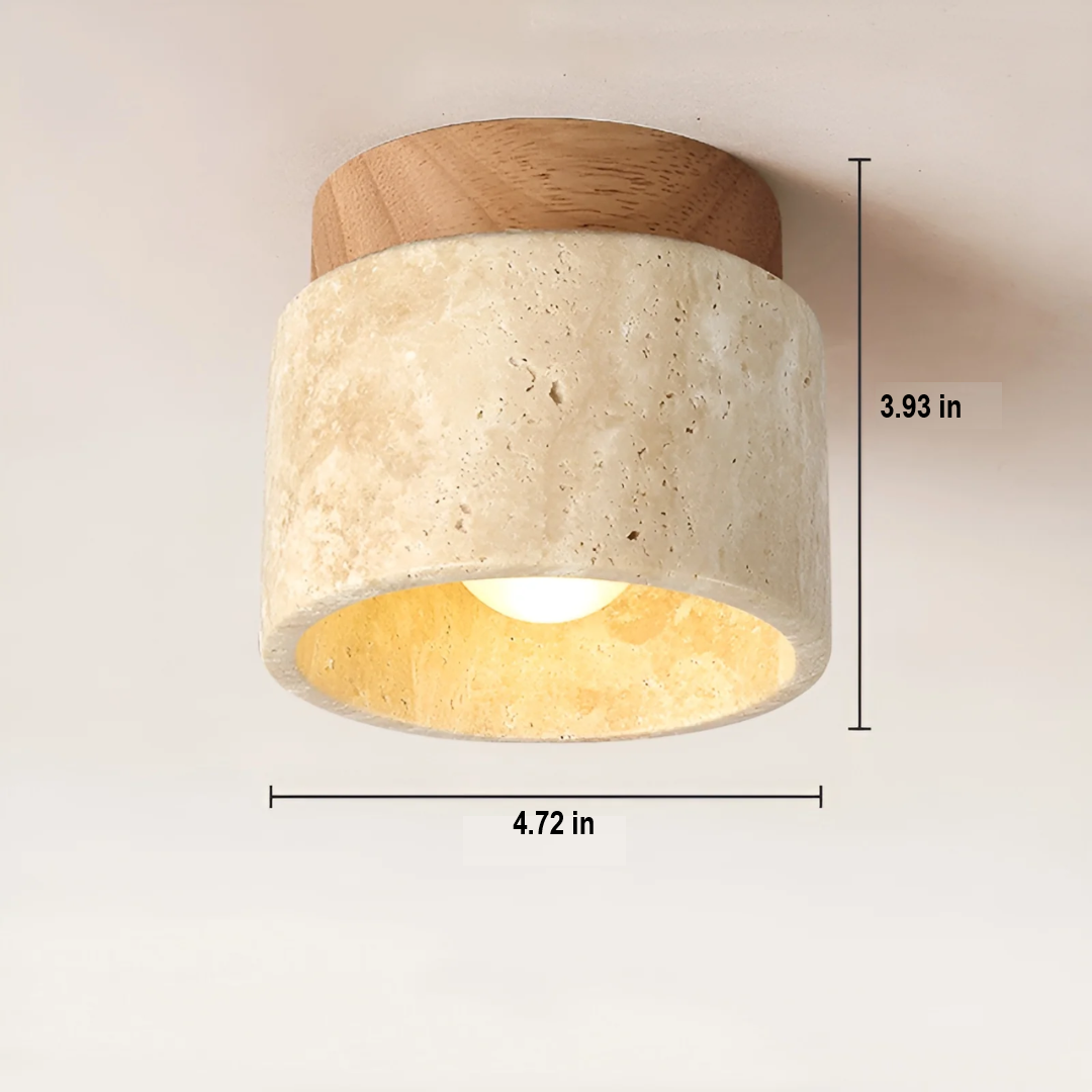 Wabi Sabi Yellow Marble Japanese Ceiling Lamp - TranquilStone-Walnut-Nora Luxe