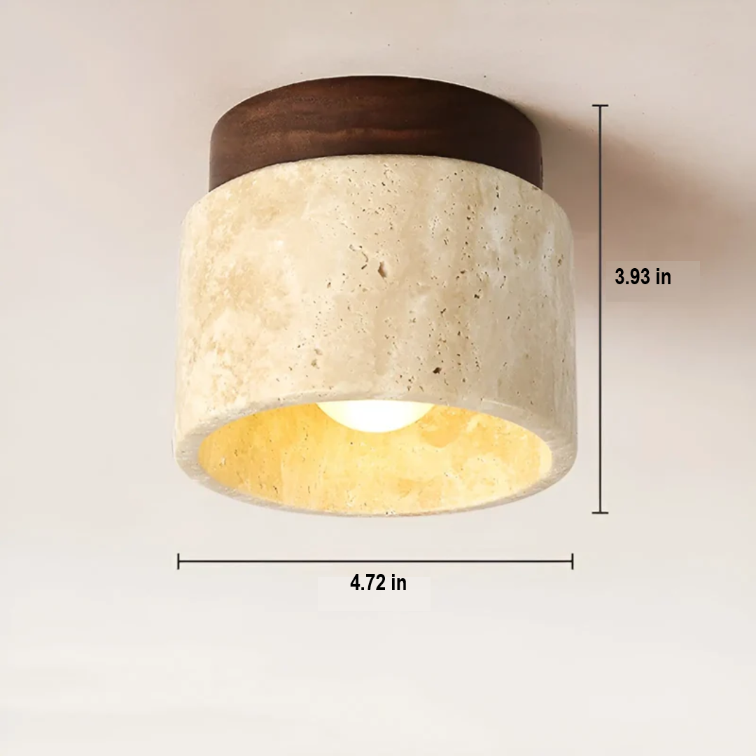 Wabi Sabi Yellow Marble Japanese Ceiling Lamp - TranquilStone-Walnut-Nora Luxe