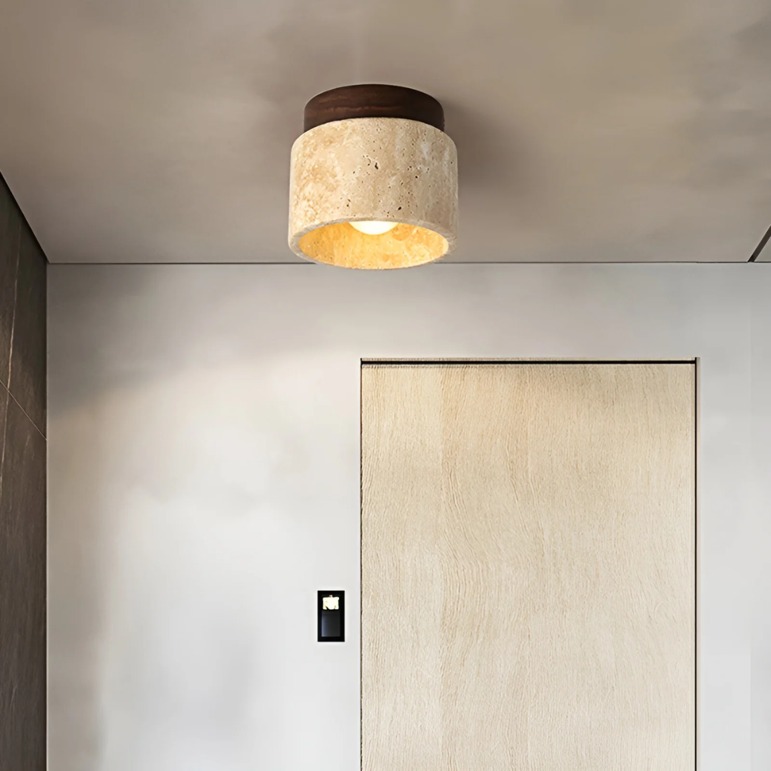 Wabi Sabi Yellow Marble Japanese Ceiling Lamp - TranquilStone-Walnut-Nora Luxe