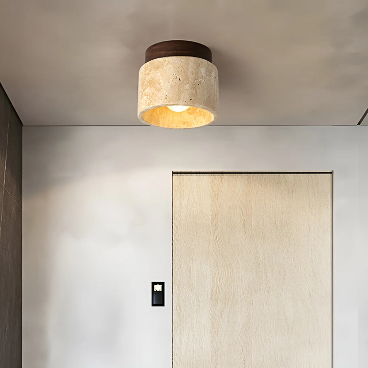 Wabi Sabi Yellow Marble Japanese Ceiling Lamp - TranquilStone-Walnut-Nora Luxe
