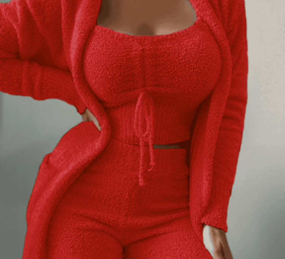 Warm 3-Piece Ladies Clothing Set - Ariana-Red-S-Nora Luxe