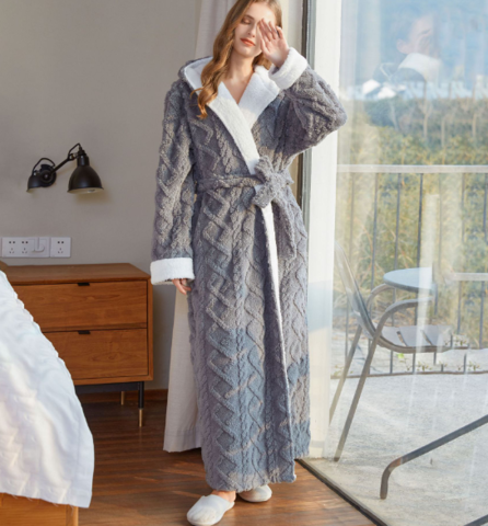 Warm and Comfortable Fleece Dressing Gown for Women - Serena-Gray-M-Nora Luxe