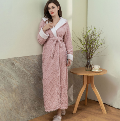 Warm and Comfortable Fleece Dressing Gown for Women - Serena-Pink-M-Nora Luxe