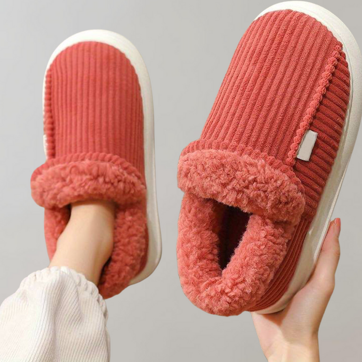 Warm and Comfortable Ladies' Slippers - Livia-Red-5.5–6-Nora Luxe
