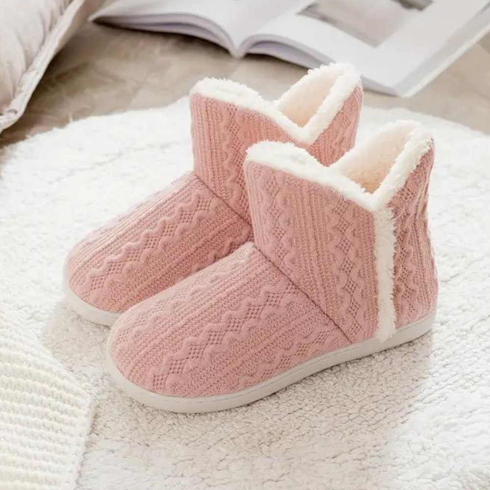 Warm and Soft Knitted Slippers for Women - Elodie-Pink-3-Nora Luxe