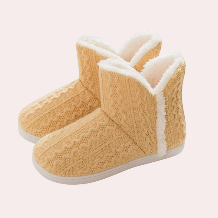 Warm and Soft Knitted Slippers for Women - Elodie-Yellow-3-Nora Luxe