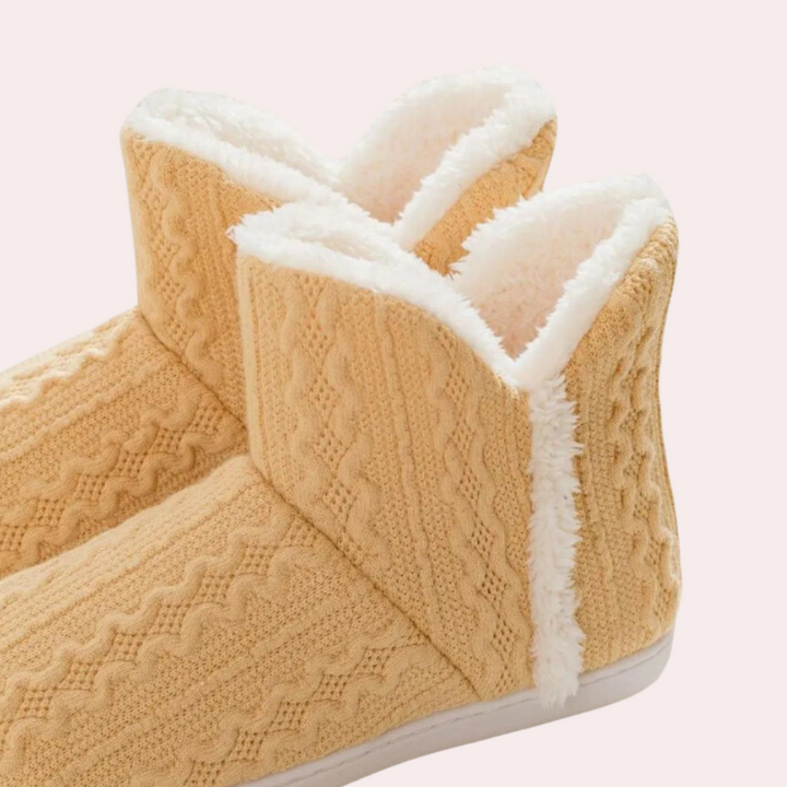 Warm and Soft Knitted Slippers for Women - Elodie-Yellow-3-Nora Luxe