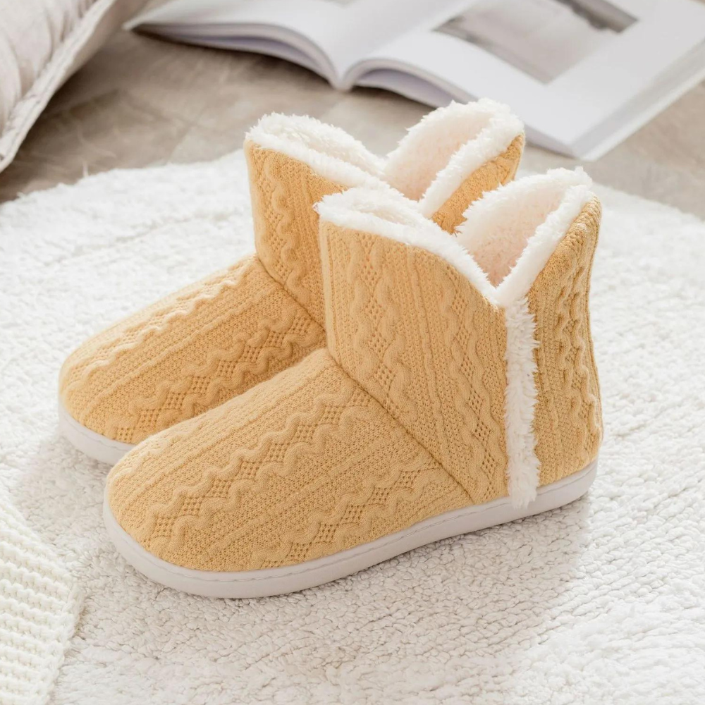 Warm and Soft Knitted Slippers for Women - Elodie-Yellow-3-Nora Luxe