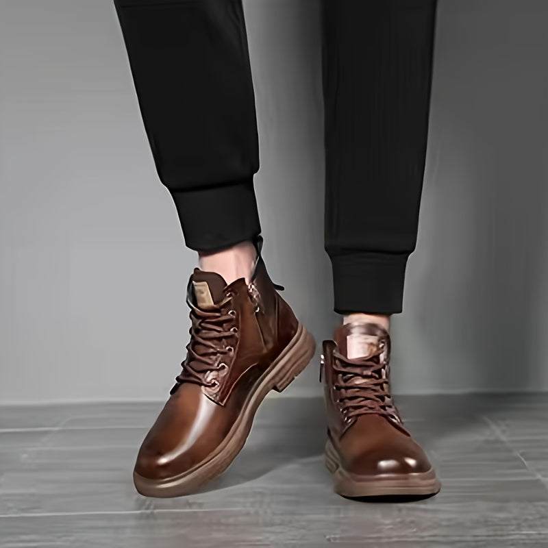 Warm and Stylish Lace-up Boots for Men - Arvo-Dark brown-5-Nora Luxe