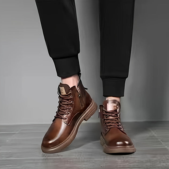 Warm and Stylish Lace-up Boots for Men - Arvo-Dark brown-5-Nora Luxe