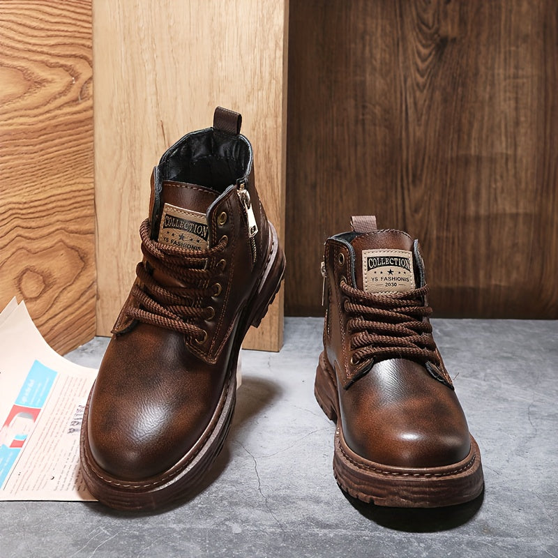 Warm and Stylish Lace-up Boots for Men - Arvo-Dark brown-5-Nora Luxe