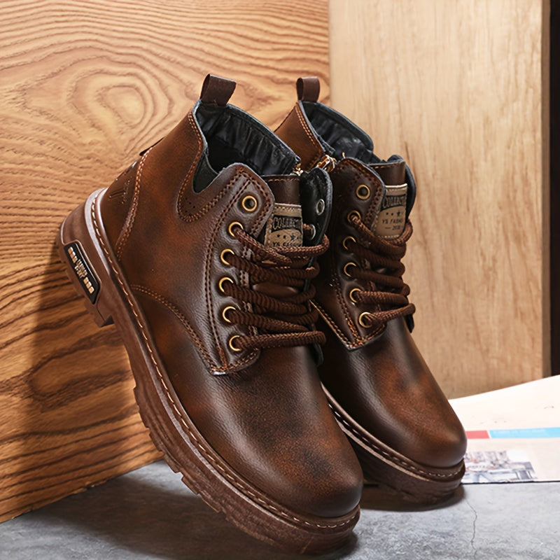 Warm and Stylish Lace-up Boots for Men - Arvo-Dark brown-5-Nora Luxe