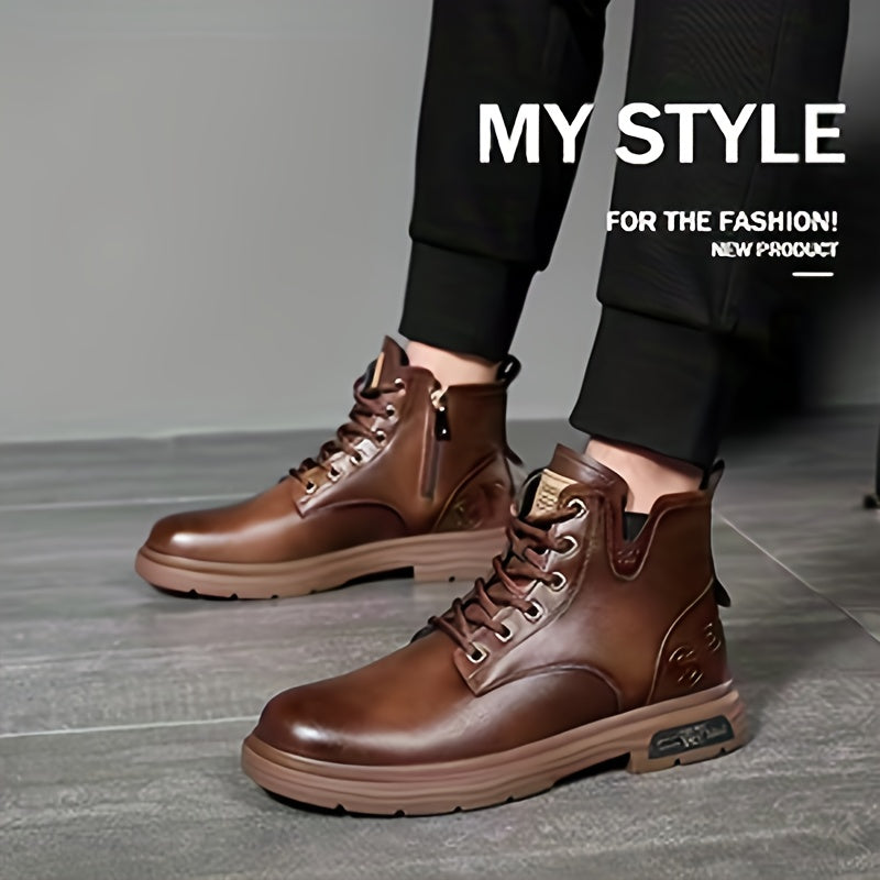 Warm and Stylish Lace-up Boots for Men - Arvo-Dark brown-5-Nora Luxe