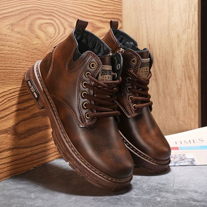 Warm and Stylish Lace-up Boots for Men - Arvo-Dark brown-5-Nora Luxe