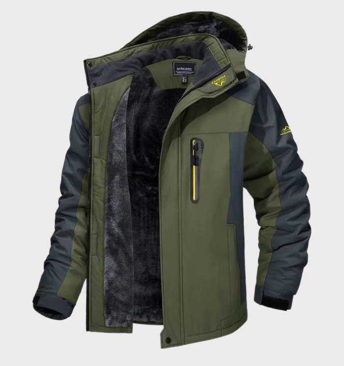 Warm and Waterproof Men's Fleece Jacket with Hood - Logan-Green-L-Nora Luxe