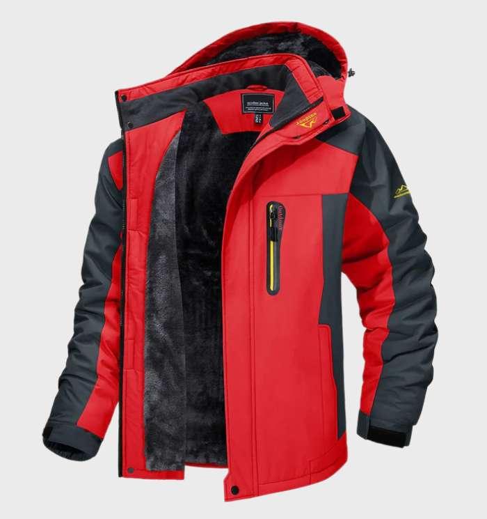 Warm and Waterproof Men's Fleece Jacket with Hood - Logan-Red-L-Nora Luxe