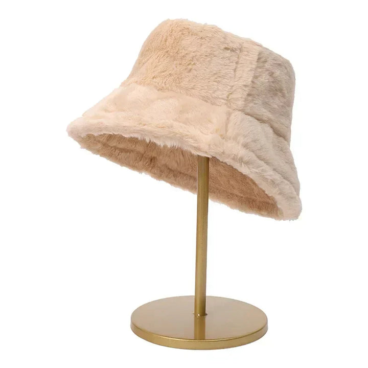 Warm Autumn Bucket Hat made of Rabbit Fur for Ladies - Lorna-Beige-Nora Luxe