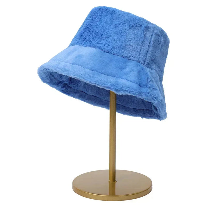 Warm Autumn Bucket Hat made of Rabbit Fur for Ladies - Lorna-Blue-Nora Luxe