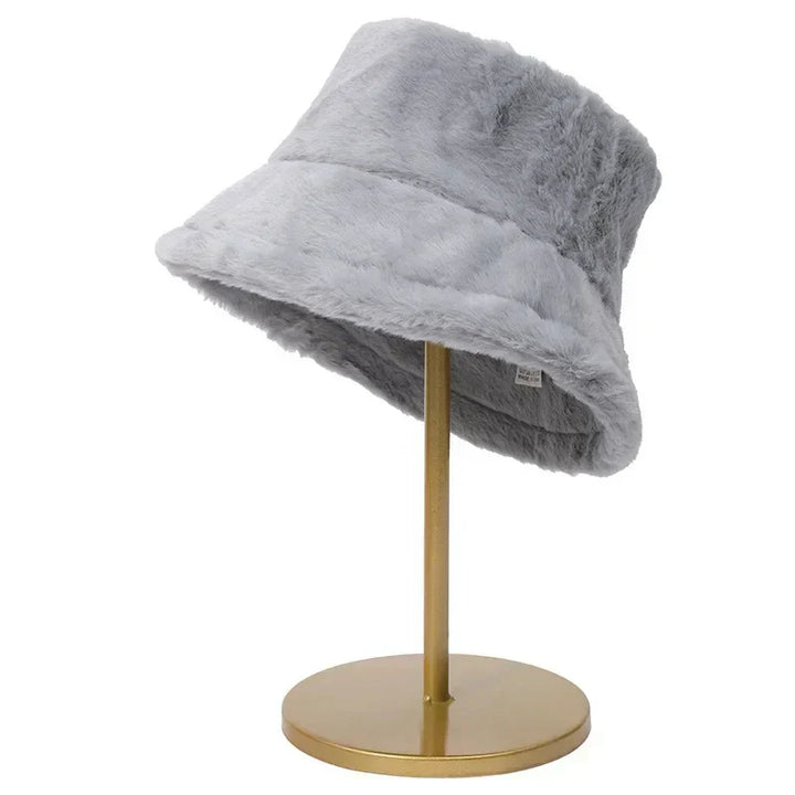 Warm Autumn Bucket Hat made of Rabbit Fur for Ladies - Lorna-Gray-Nora Luxe